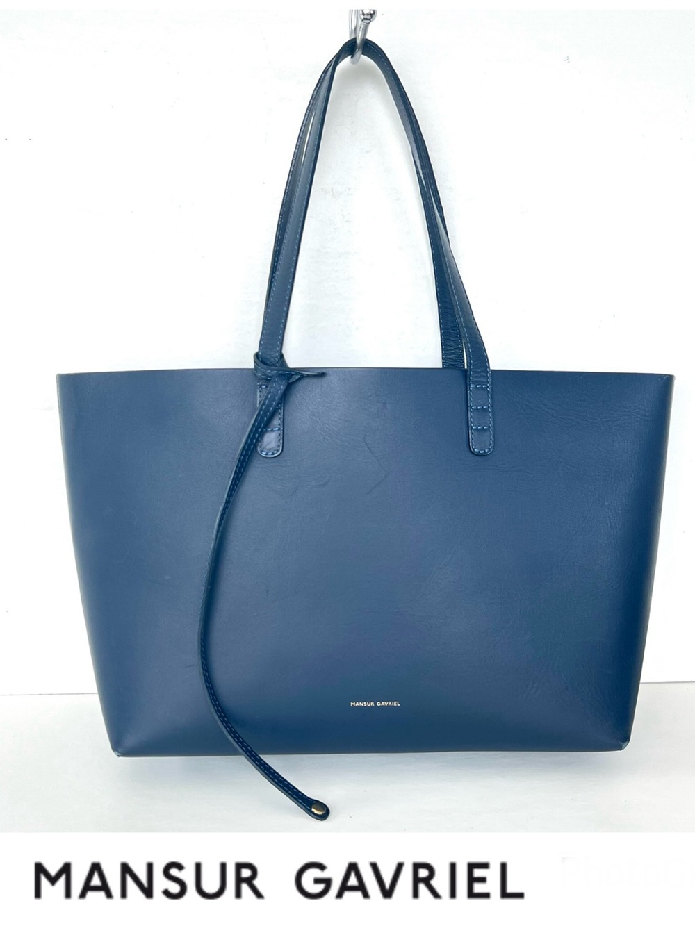 MANSUR GAVRIEL Navy Blue Structured Leather Midsize Shopping Shoulder Bag Tote